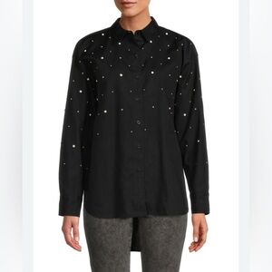 KARL LAGERFELD Women's Faux Pearl Cotton Shirt XS